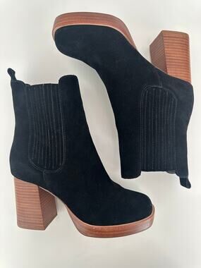 "KBD" Kelsi Dagger Brooklyn Black Suede Platform Chelsea Ankle Boots - Size 7.5